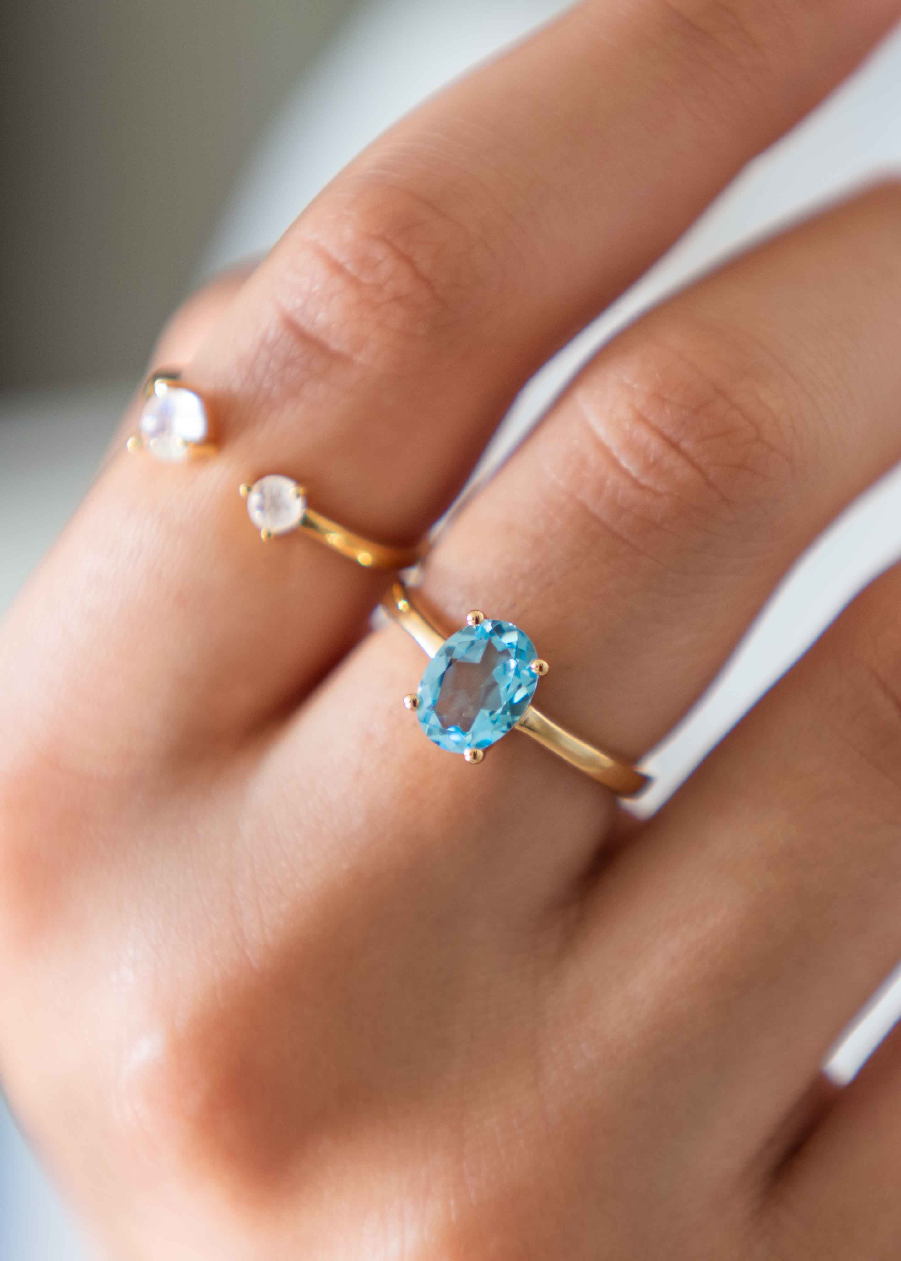 Swiss Blue Topaz Ring in 14k gold vermeil, Engagement, Promise Gifts for Her