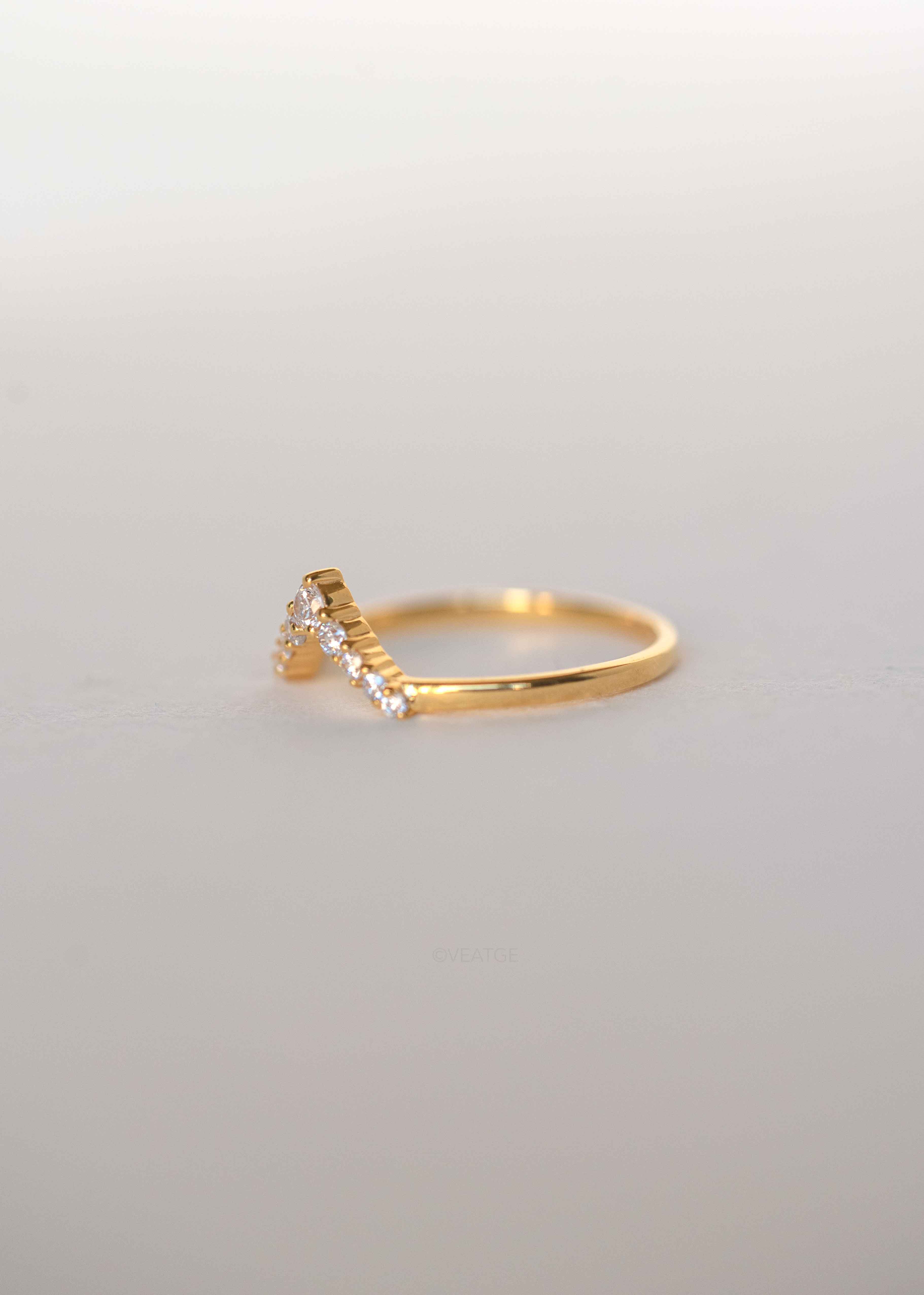 Gold Stacking Ring with diamonds, V Chevron Curved Ring for stack, Turo Ring