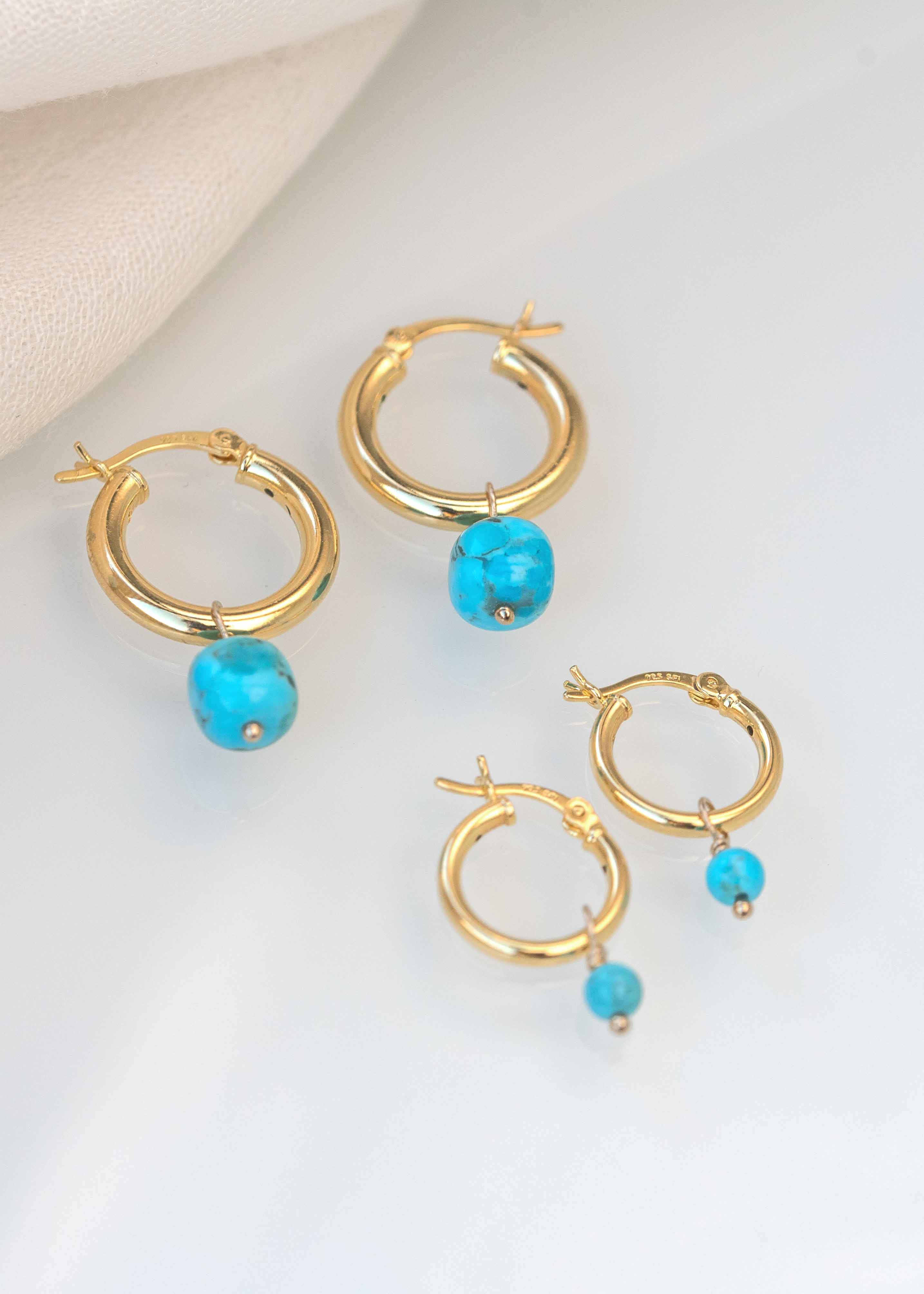 Natural Turquoise Hoops Earrings Set Mother's Day Mother Daughter Jewelry