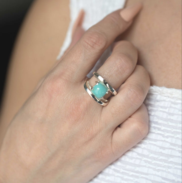Turquoise Statement Ring Sterling Silver Unique Modern Gemstone Birthstone Rings for Women