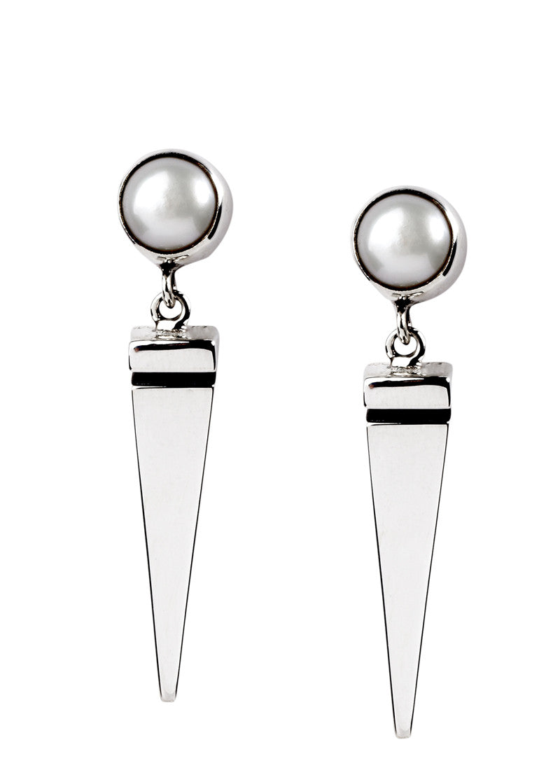 Spike & Pearl Earrings, Unique Sterling Silver Modern Earrings, Edge Statement Silver Earrings for Women