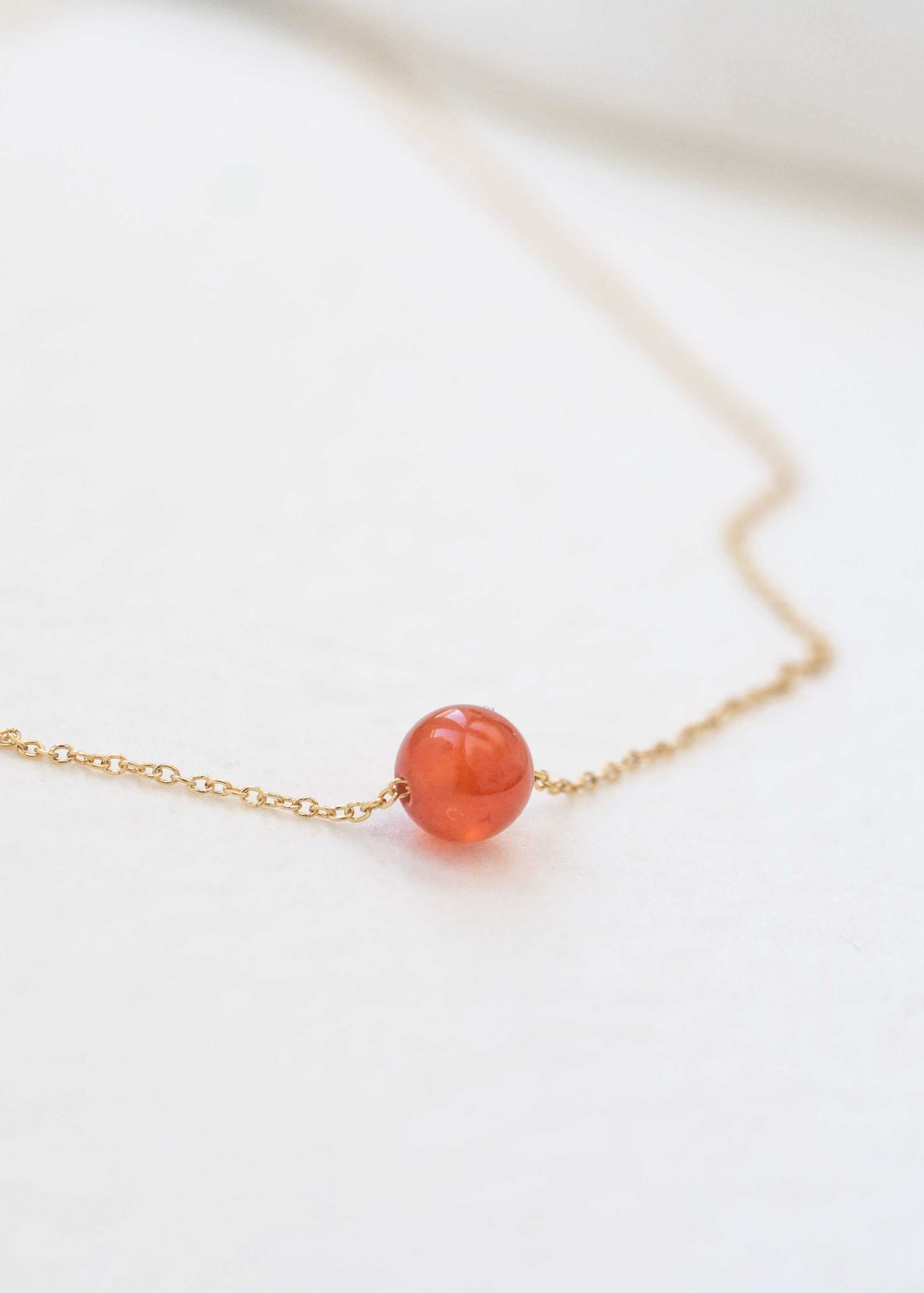 Delicate Genuine Real Carnelian Stone Necklace in Gold Filled Chain