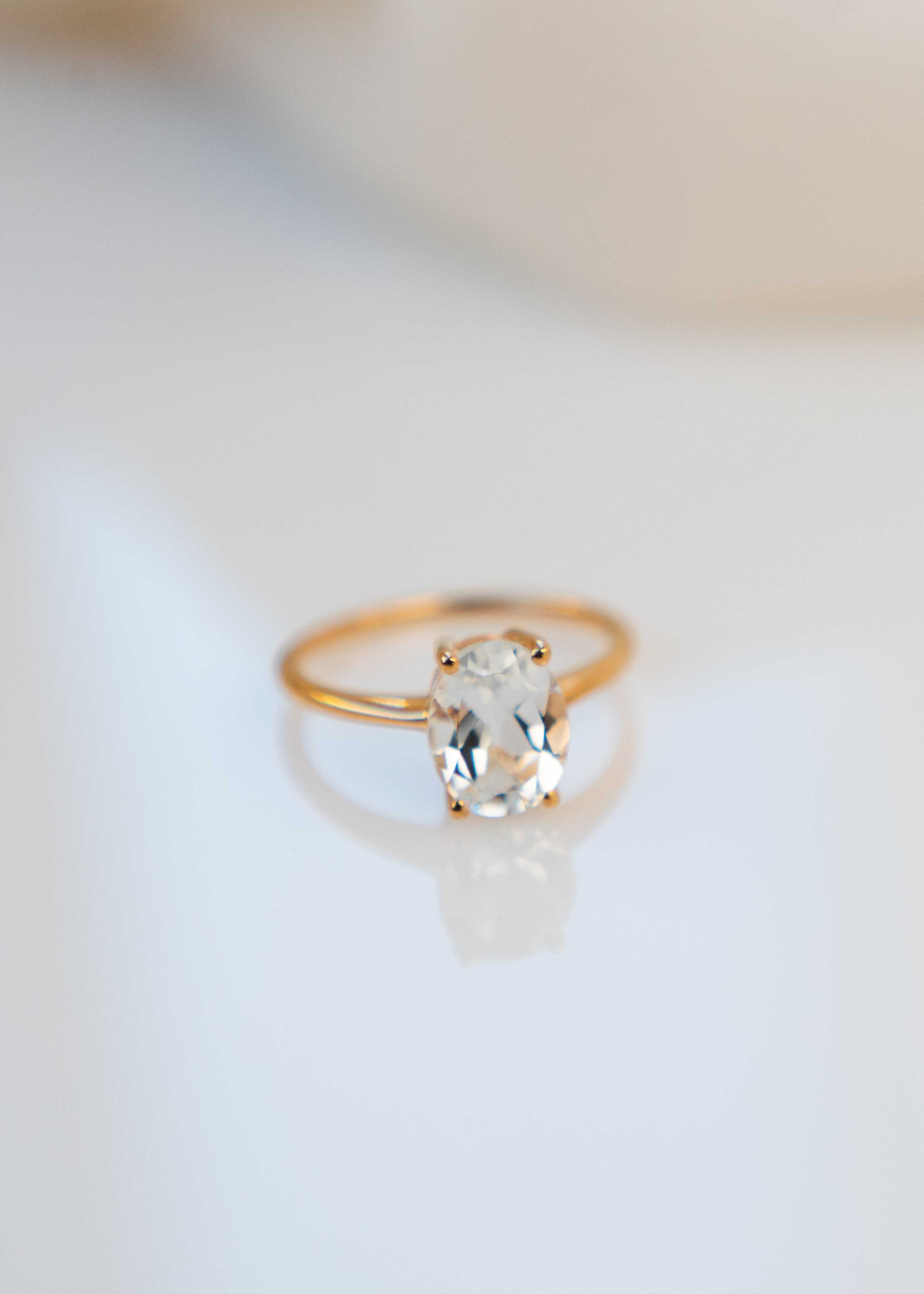 Genuine White Topaz Ring, Oval Solitaire Gold Promise Ring, alternative wedding rings for her, April Birthstone, Gifts for Her