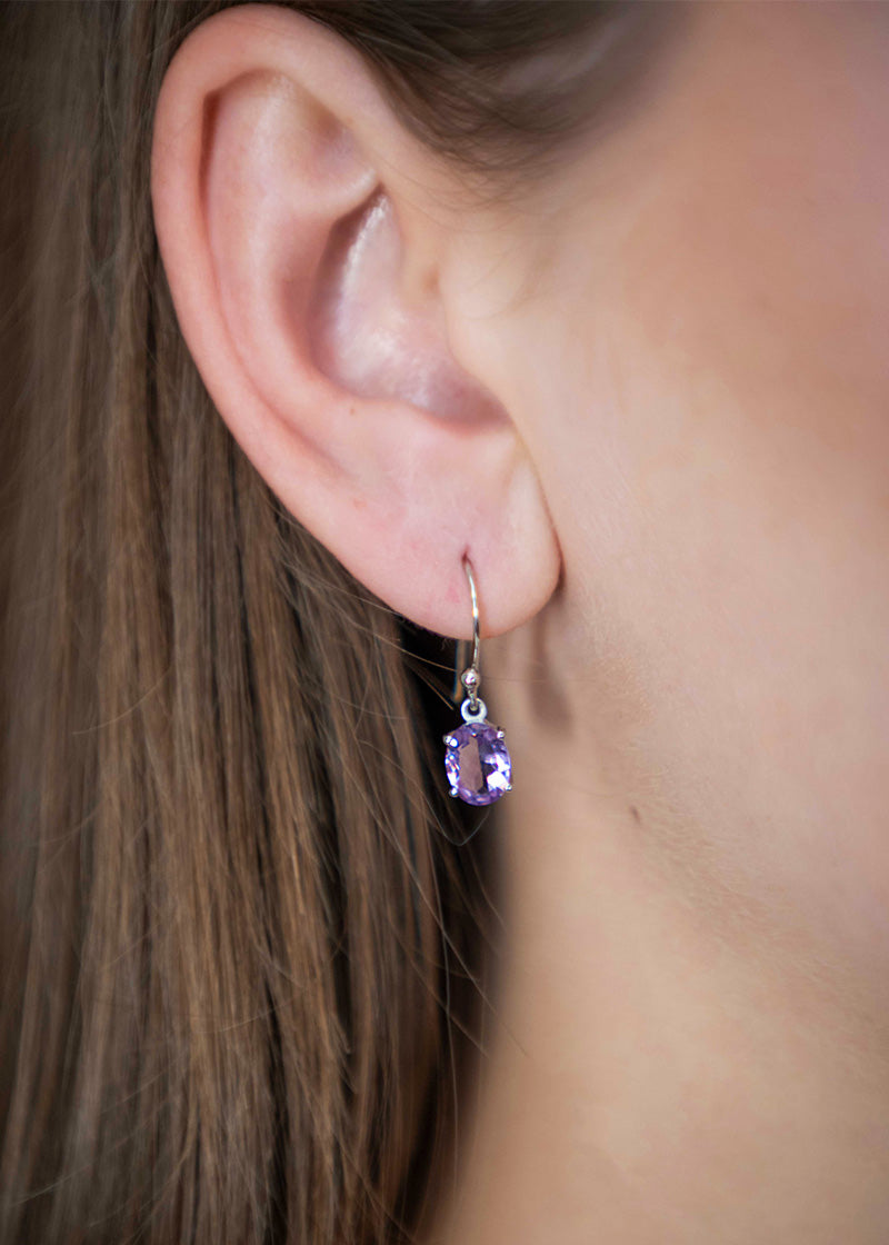 Amethyst Dangle Drop Earrings Sterling Silver Gifts for Women