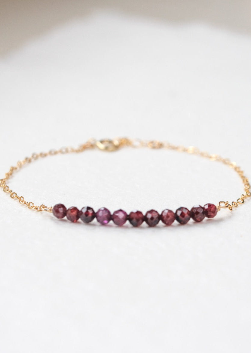 Delicate Garnet Bracelet Gold Handmade