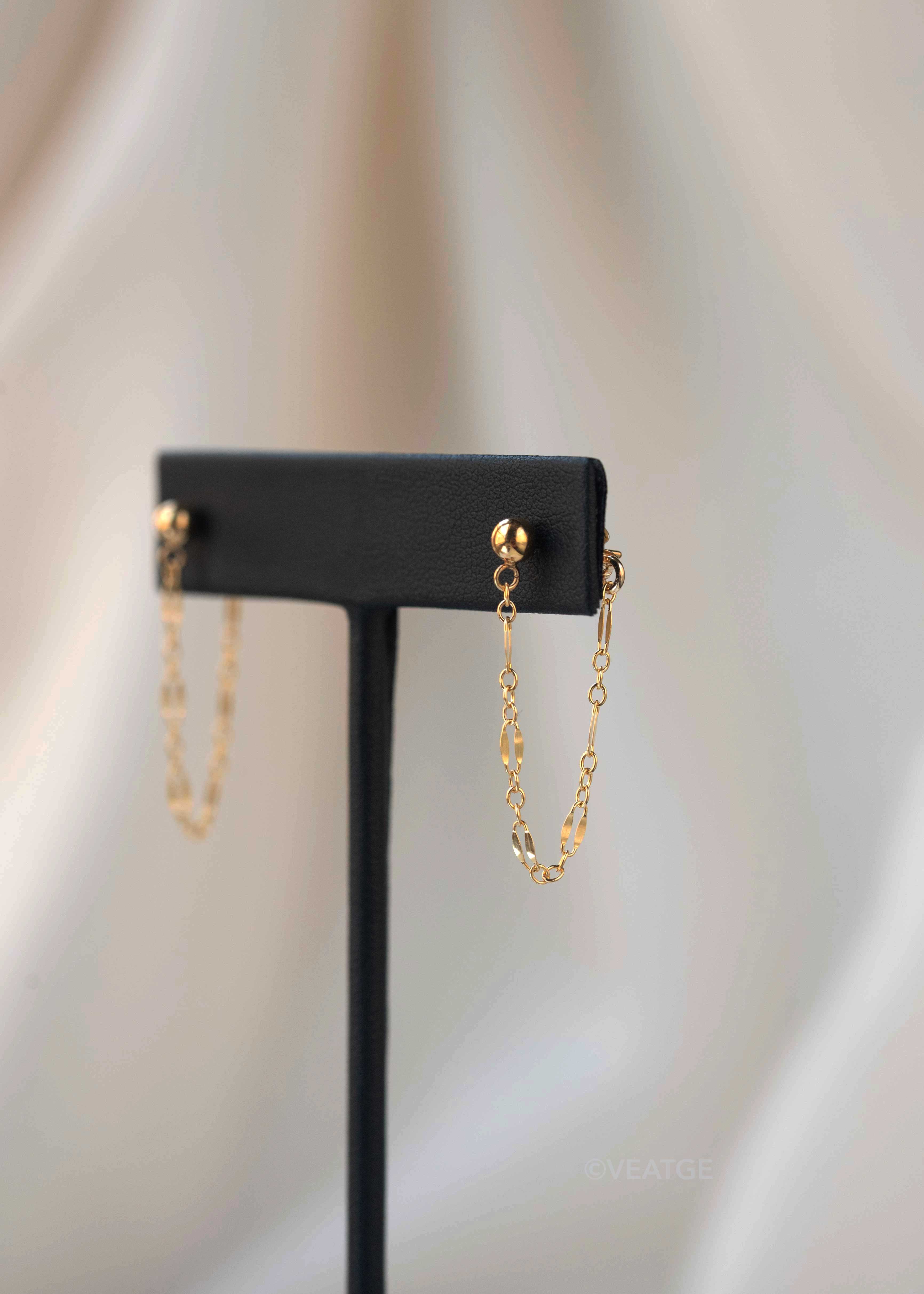 Lace Chain Earrings Gold Hypoallergenic Minimal Continuous