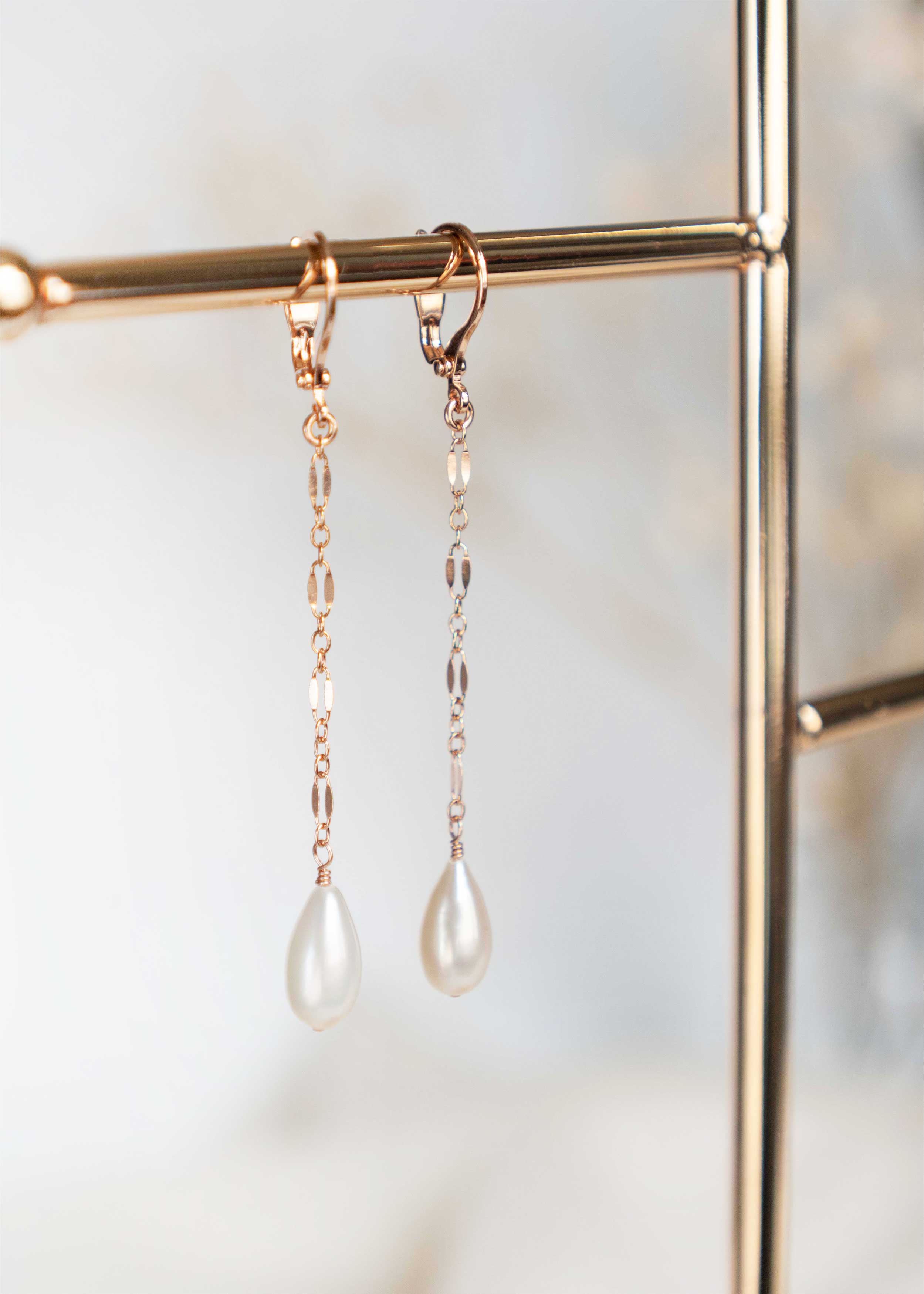 Chain Drop Earrings in Rose Gold Bridal Bridesmaid minimal delicate
