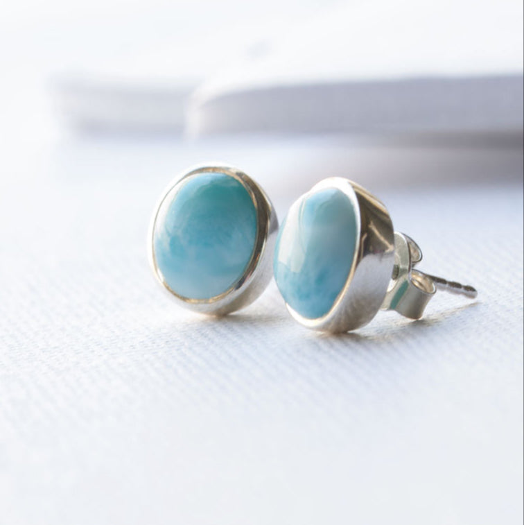 Natural Larimar Earrings in Sterling Silver, birthday gift, graduation gift