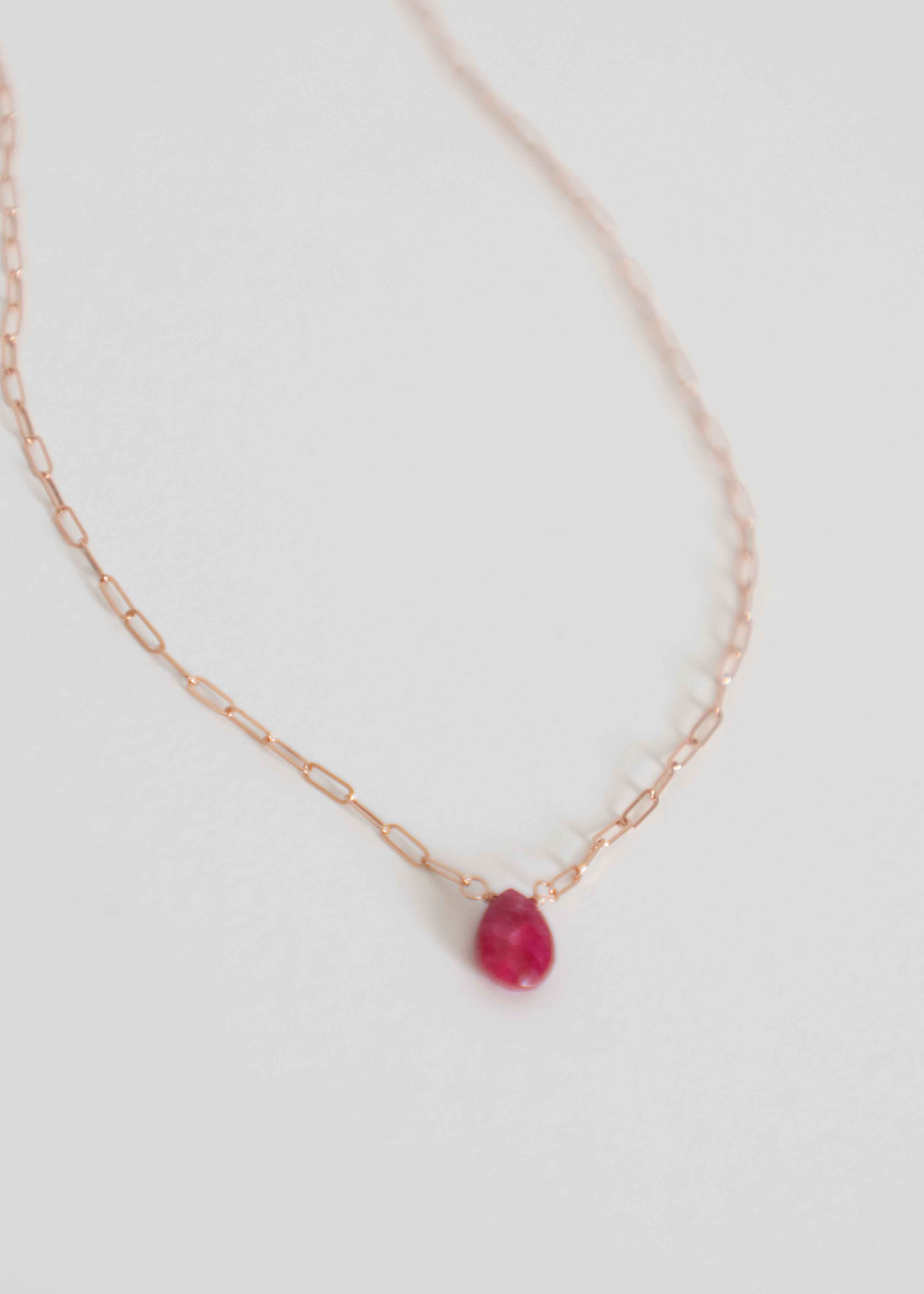 ruby necklace in paperclip chain