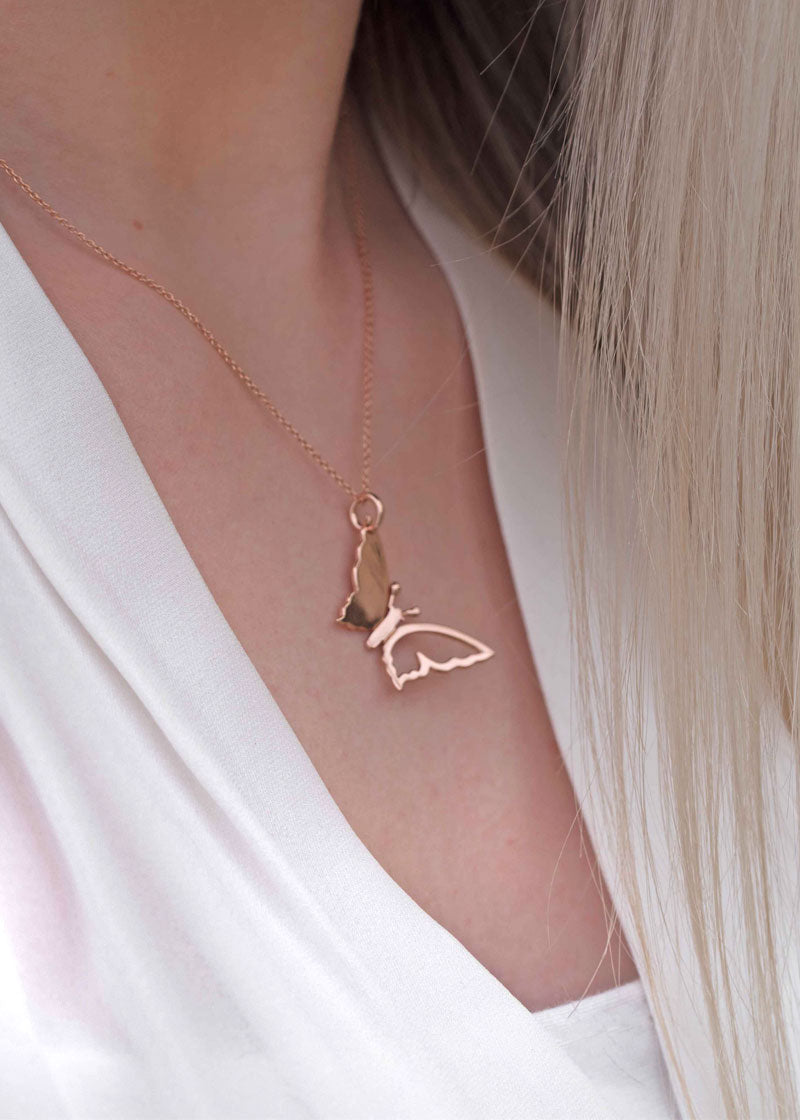 butterfly pendant in rose gold minimal jewelry