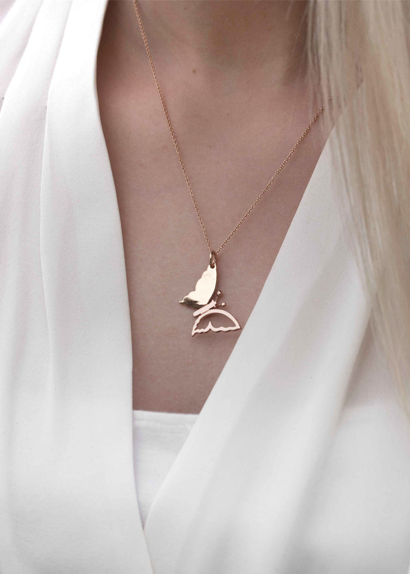 Rose Gold Butterfly Necklace Minimal Delicate Necklace for girls