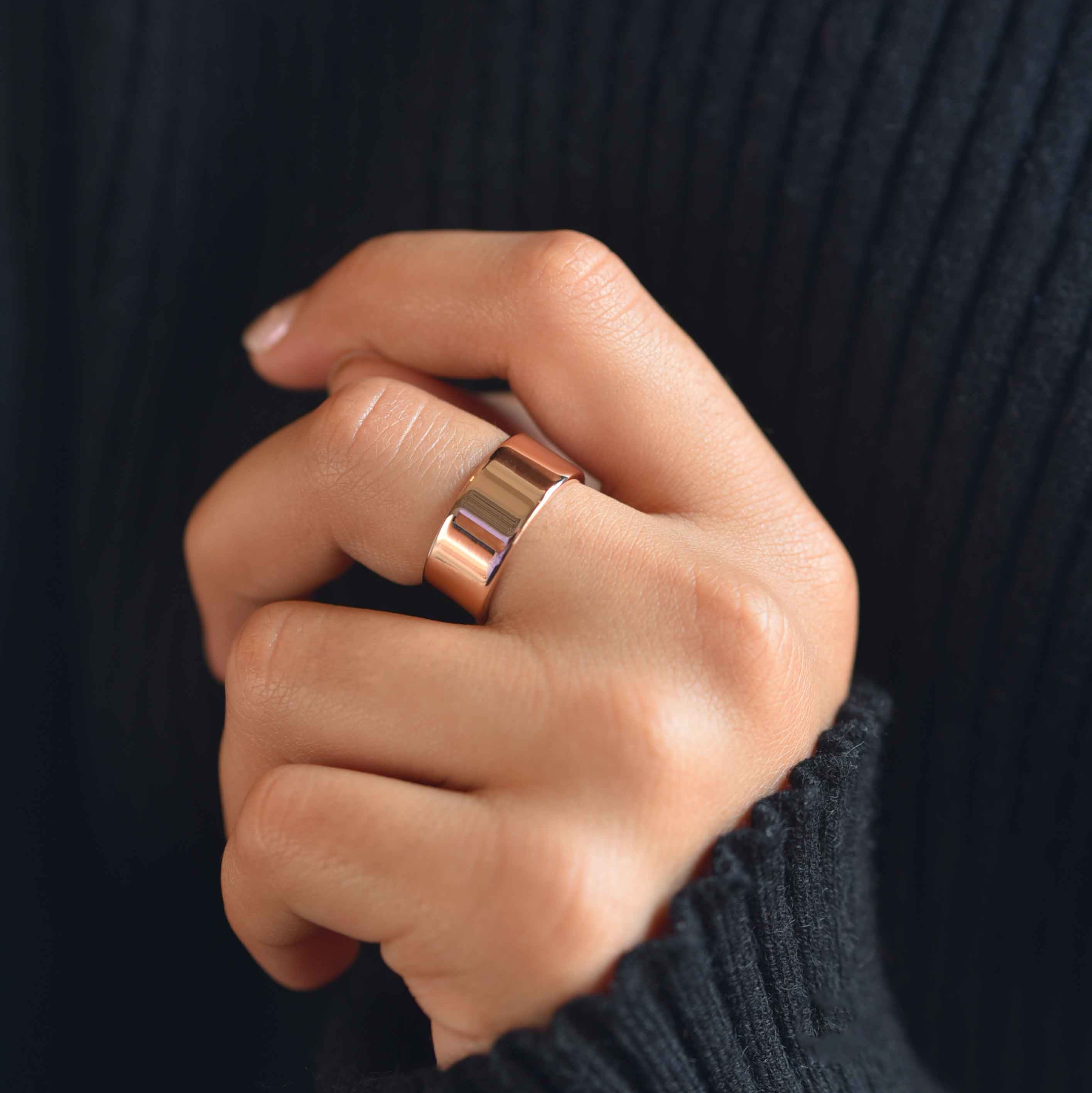 rose gold thick stacking ring, cigar band ring, wide ring, rose gold statement ring