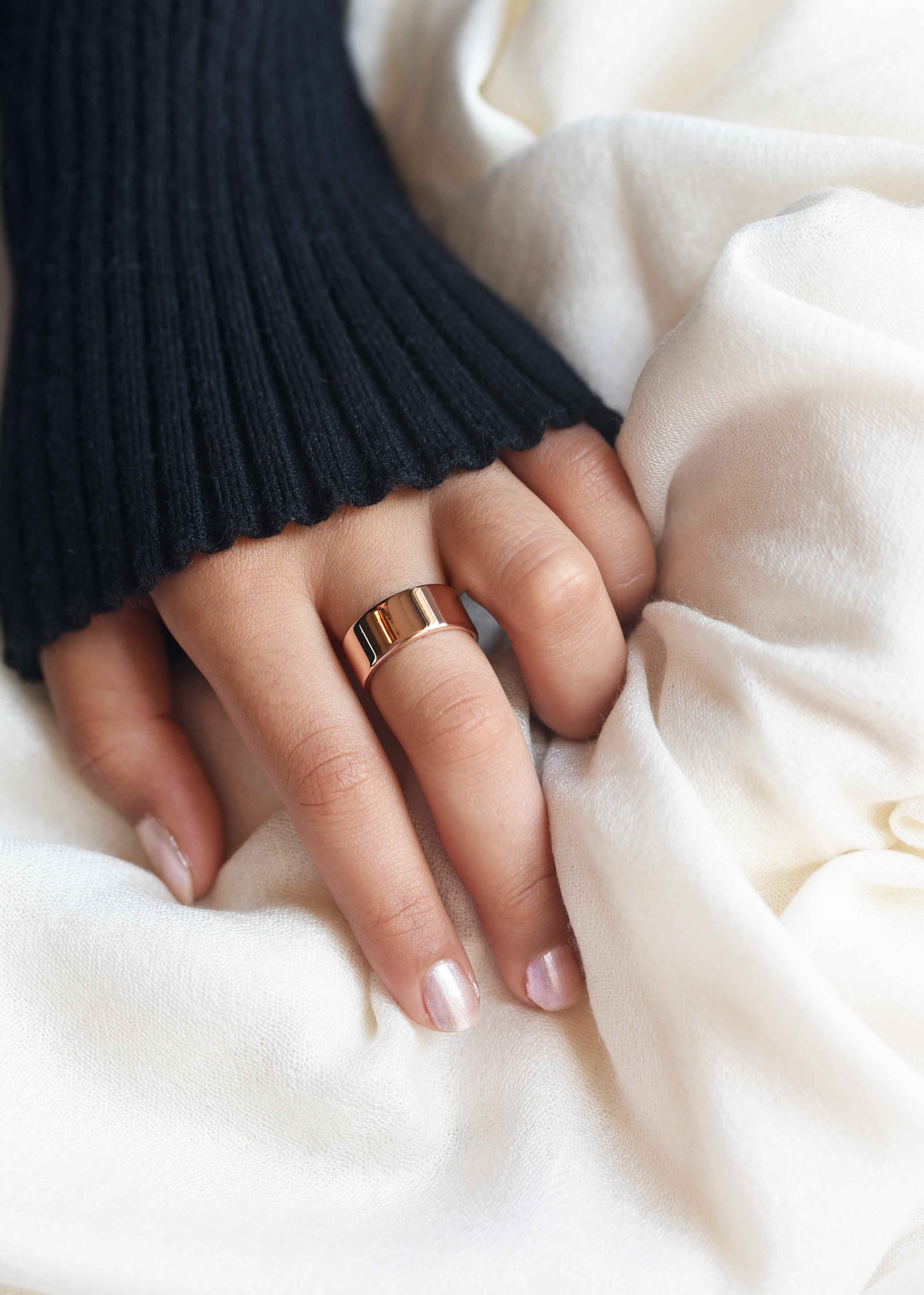 rose gold thick stacking ring, rose gold cigar band ring, wide ring, rose gold statement ring