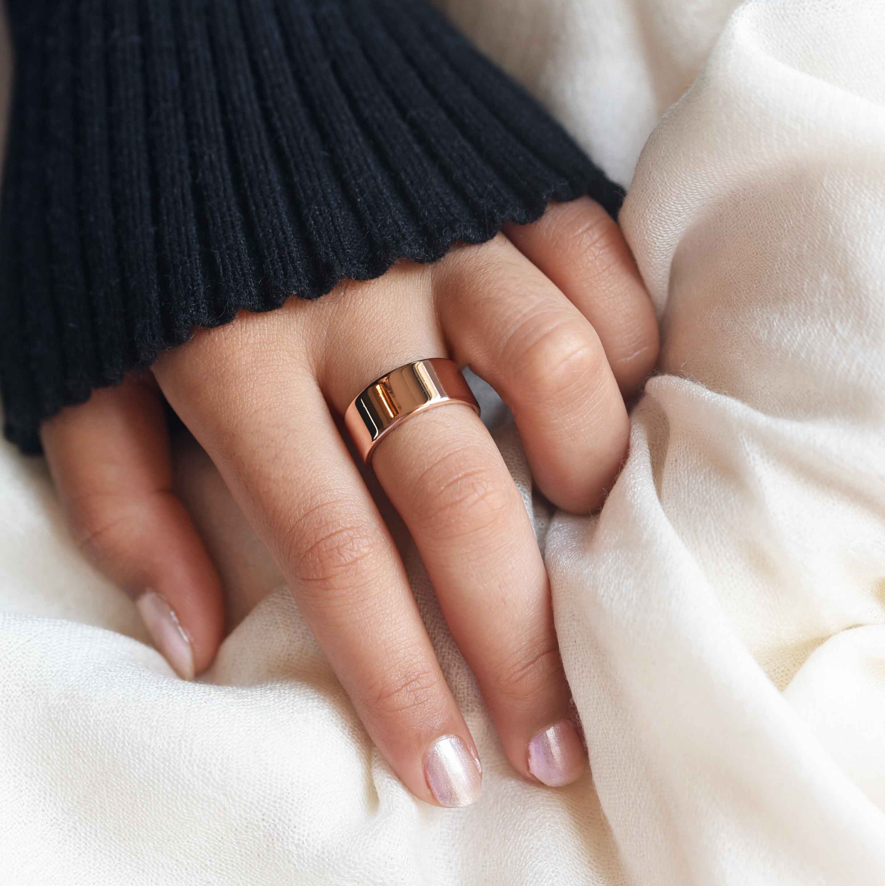 rose gold thick stacking ring, rose gold cigar band ring, wide ring, rose gold statement ring