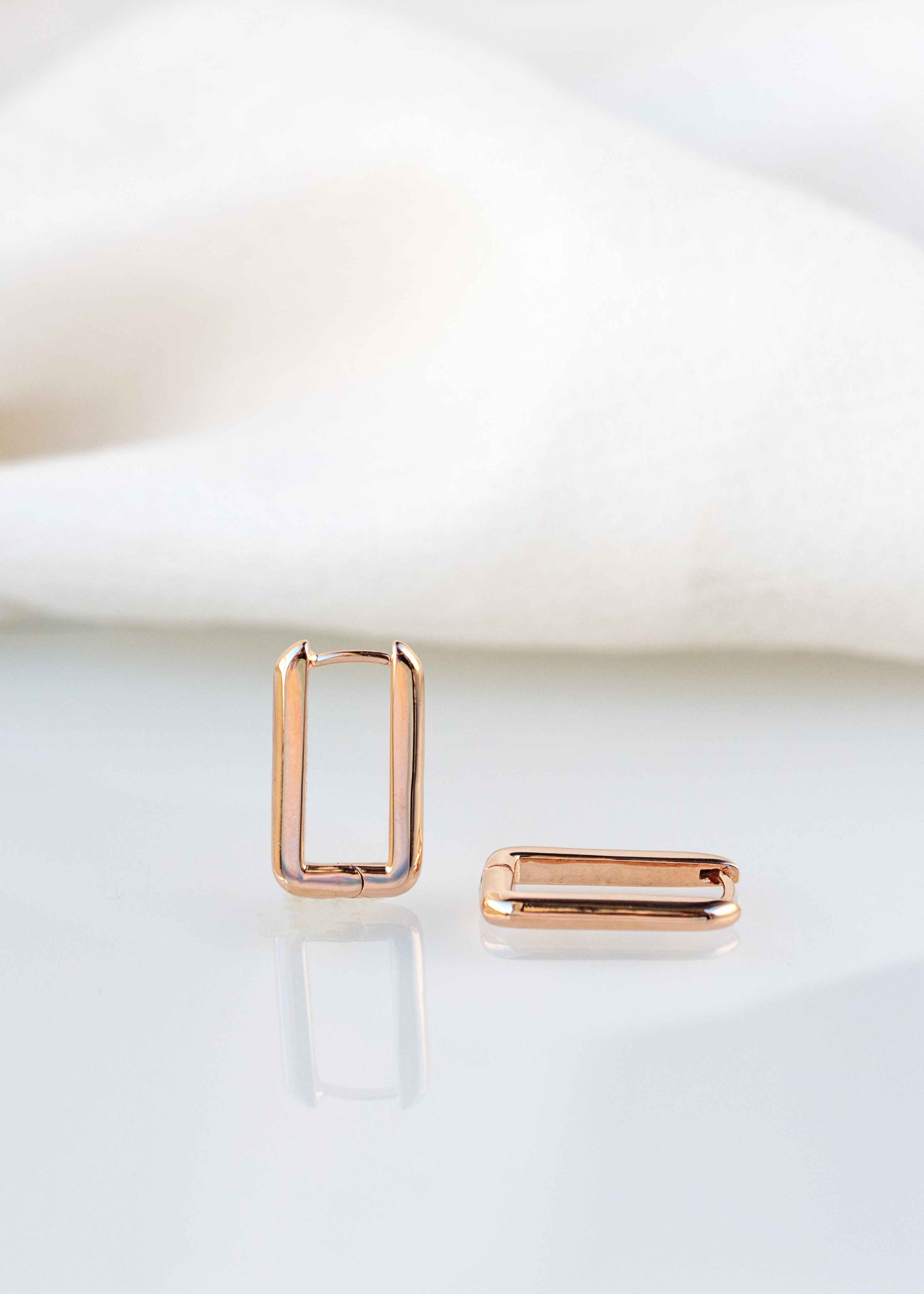 Rectangle Hoops Earrings Thick Bold Minimalist Geometric  Huggies Gold Plated