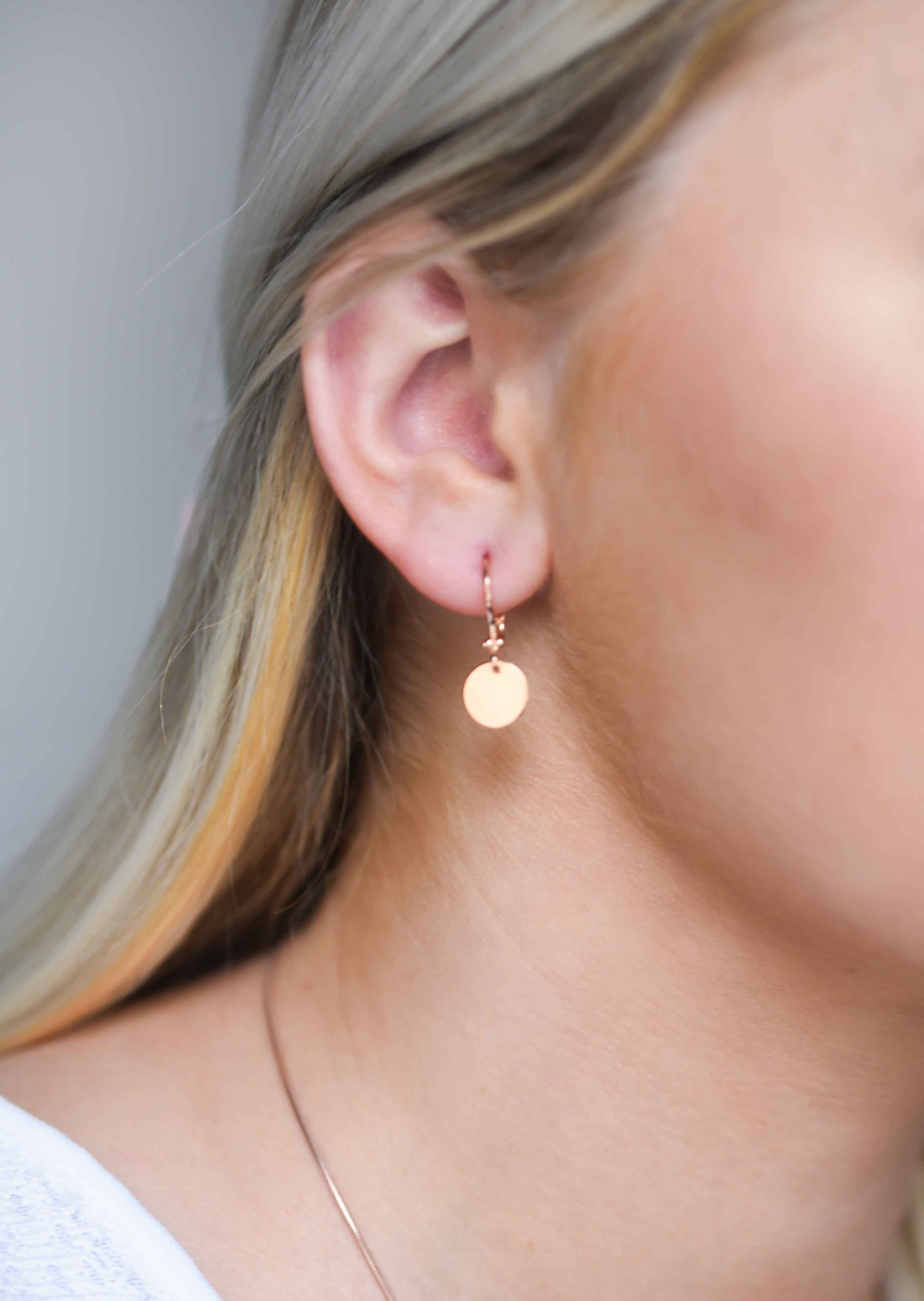 Simple Delicate Rose Gold Disc Earrings