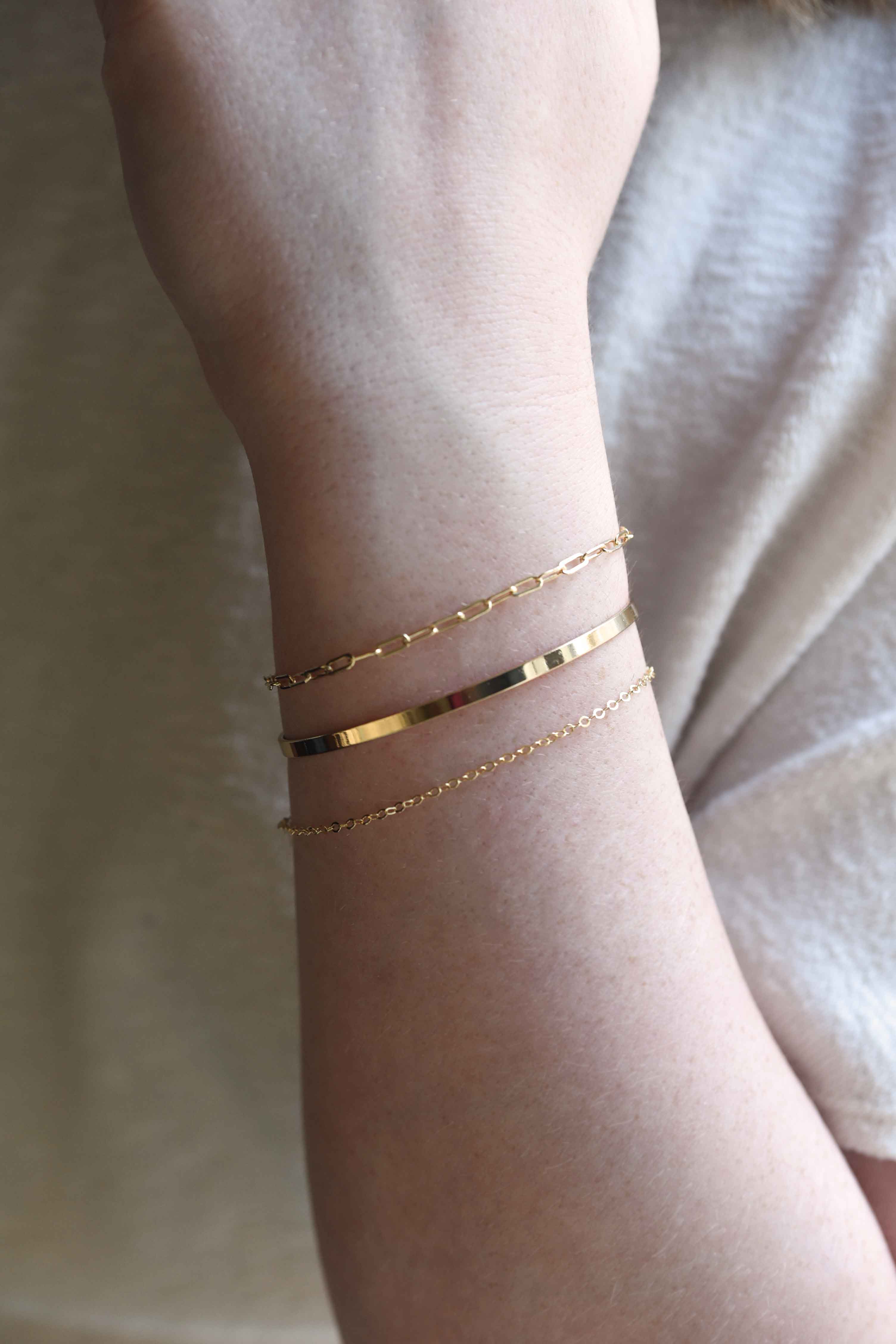 minimal rose gold stacking bracelet, rectangle link bracelet