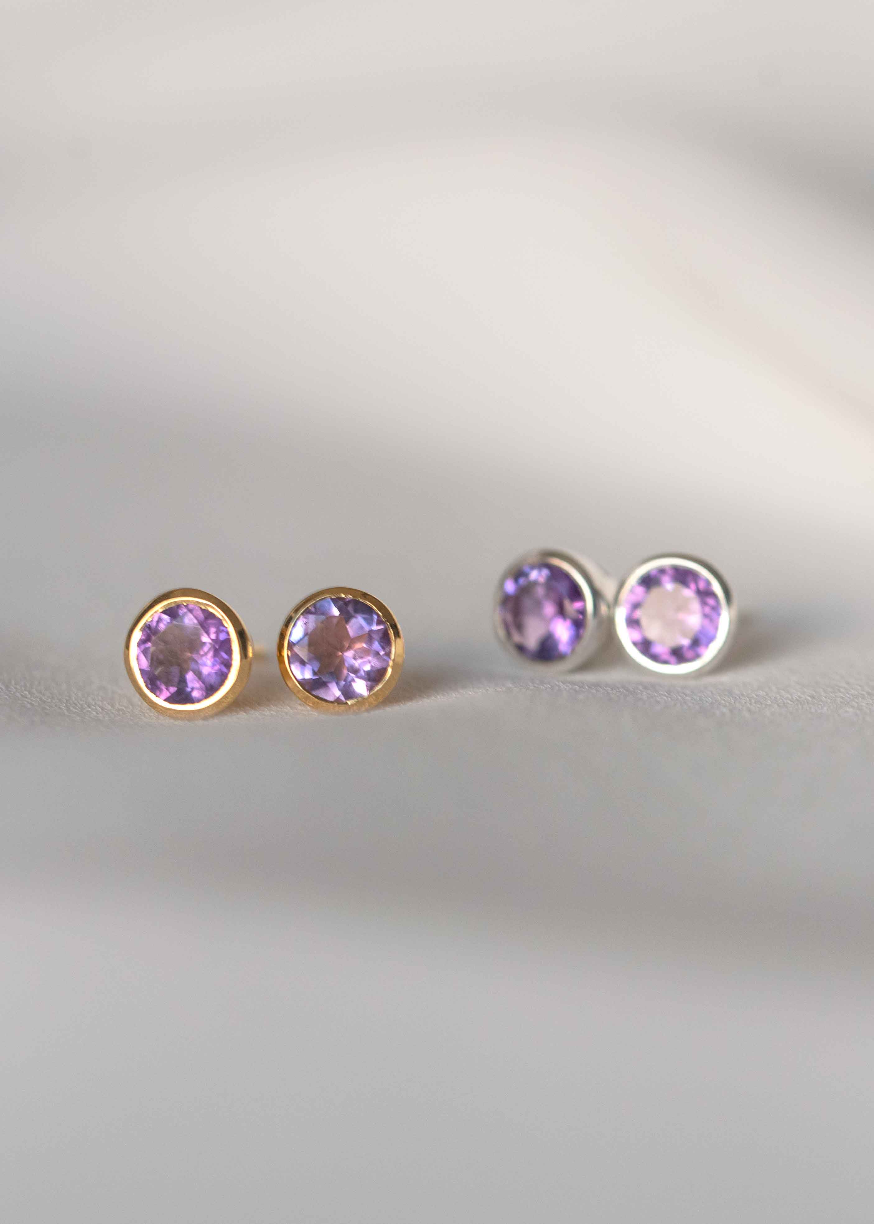 Amethyst gold Stud Earrings February Birthstone Birthday Gifts for women