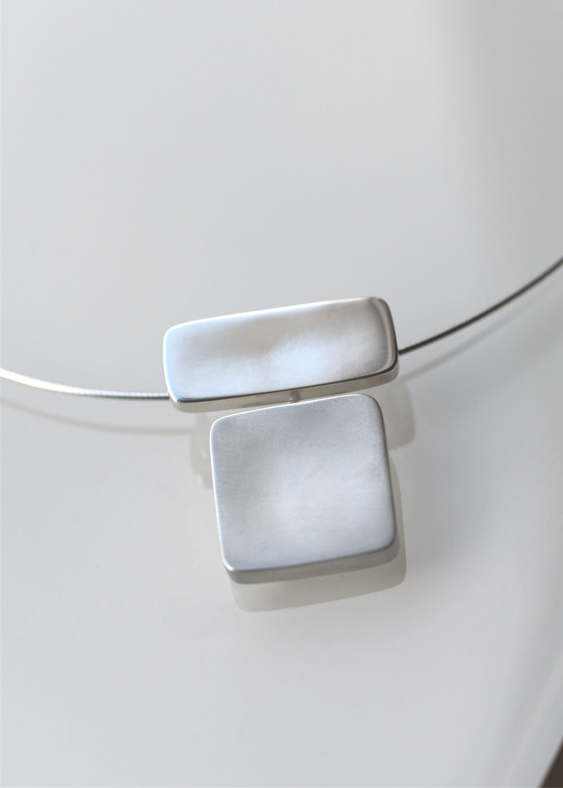 Geometric Silver Necklace Statement Bold Contemporary Modern Jewelry for Women
